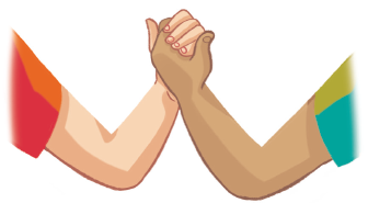 Imagem: Ilustração. Destaque para dois braços dobrados com as mãos juntas.  Fim da imagem.