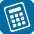 Imagem: Ícone: Calculadora, composto pela ilustração de uma calculadora dentro de um quadrado azul. Fim da imagem.