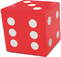 Imagem: Fotografia 1. Um dado vermelho com formato de cubo. Fim da imagem.