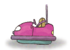Imagem: Ilustração. Carrinho de bate-bate rosa.  Fim da imagem.