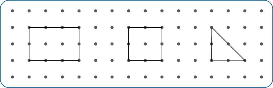 Imagem: Ilustração. Malha pontilhada. À esquerda, linhas formando um retângulo. No centro, um quadrado e à direita, um triângulo.   Fim da imagem.