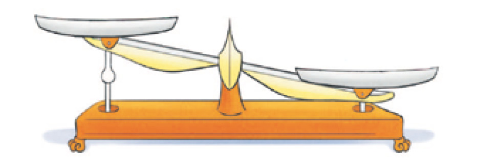 Imagem: Ilustração. Uma balança de pratos inclinada para a direita. Fim da imagem.