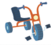 Imagem: Um triciclo laranja. Fim da imagem.