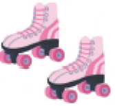 Imagem: Um par de patins rosa.  Fim da imagem.