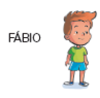 Imagem: Ilustração. Fábio, menino ruivo com camiseta verde, bermuda azul e tênis.    Fim da imagem.