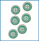 Imagem: Ilustração. Seis botões verdes.  Fim da imagem.