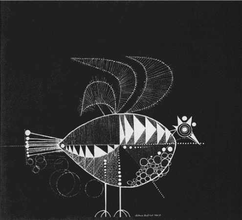 Imagem: Desenho em preto e branco. Figuras geométricas planas formando uma ave com as asas abertas. Fim da imagem.