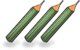 Imagem: Ilustração. Três lápis verdes.   Fim da imagem.