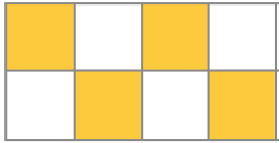 Imagem: Ilustração. Oito quadradinhos e quatro estão pintados de amarelo. Fim da imagem.
