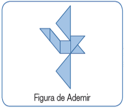Imagem: Ilustração. Figura de Ademir: Figuras geométricas formando um pássaro com pescoço reto e as duas asas para frente.  Fim da imagem.