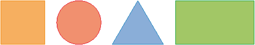 Imagem: Ilustração. Um quadrado, um círculo, um triângulo e um retângulo. Fim da imagem.