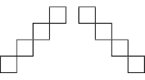 Imagem: Ilustração. À esquerda, quatro quadradinhos na diagonal para direita. À direita, quatro quadradinhos na diagonal para esquerda.   Fim da imagem.