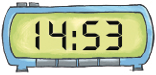 Ilustração D. Relógio digital indicando 14:53. 