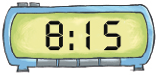 Ilustração E. Relógio digital indicando 8:15. 