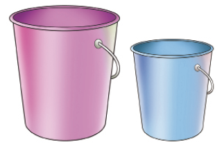 Ilustração. Um balde grande rosa e um balde pequeno e azul.