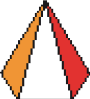 Ilustração. Pirâmide com base hexagonal. A lateral esquerda é laranja, o centro é espaço para resposta e a lateral direita é vermelha.   