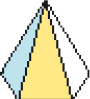 Ilustração. Pirâmide com base hexagonal. A lateral esquerda é azul, o centro é amarelo e a lateral direita é espaço para resposta.