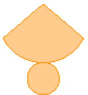 Planificação. Ilustração C. Um triângulo com base circular e abaixo há um círculo. 