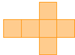 Planificação. Ilustração D. Quatro quadrados enfileirados. Acima e abaixo do terceiro há um quadrado.