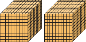 Ilustração. Dois cubos dourados. 