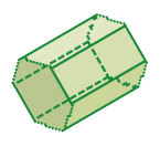 Ilustração. Um prisma com base hexagonal verde. 