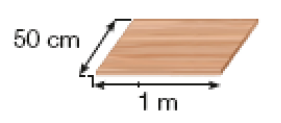 Ilustração. Tábua de madeira medindo 50 cm de comprimento e 1 m de largura. 