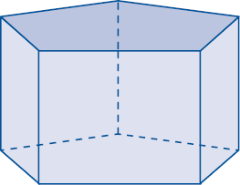 Imagem: Ilustração. Um prisma azul com base pentagonal.  Fim da imagem.