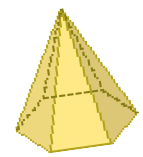 Imagem: Ilustração. pirâmide de base hexagonal amarela. Fim da imagem.