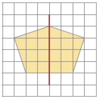 Imagem: Ilustração. Malha quadriculada. No centro há uma reta vertical sobre um pentágono.   Fim da imagem.