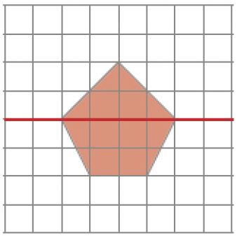 Imagem: Ilustração. Malha quadriculada. No centro há uma reta horizontal sobre um pentágono.  Fim da imagem.