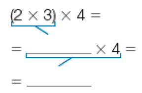 Imagem: Esquema. (2 x 3) x 4 =. = espaço apra resposta x 4. = espaço para resposta. Fim da imagem.