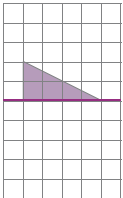 Imagem: Ilustração. Malha quadriculada. No centro há uma reta horizontal sobre metade superior de um triângulo roxo deitado. Resposta: Na parte inferior, metade inferior do triângulo roxo. Fim da imagem.