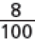 8 sobre 100.##<math><mfrac><mn>8</mn><mn>100</mn></mfrac></math>