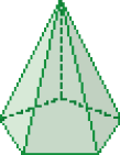 Imagem: Ilustração. pirâmide de base pentagonal verde.  Fim da imagem.