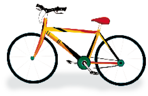 Imagem: Ilustração. Uma bicicleta amarela e vermelha. Fim da imagem.