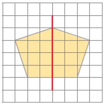 Imagem: Ilustração. Malha quadriculada. No centro há uma reta vertical sobre um pentágono.   Fim da imagem.