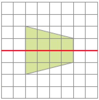 Imagem: Ilustração. Malha quadriculada. No centro há uma reta horizontal sobre um trapézio deitado.  Fim da imagem.