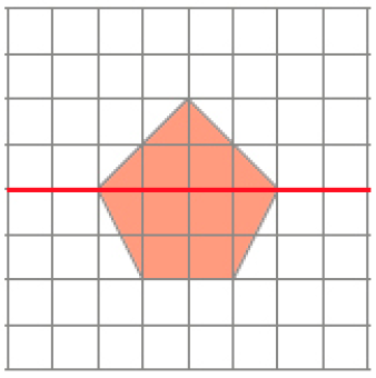 Imagem: Ilustração. Malha quadriculada. No centro há uma reta horizontal sobre um pentágono.  Fim da imagem.