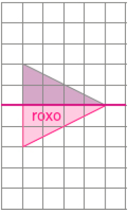 Imagem: Ilustração. Malha quadriculada. No centro há uma reta horizontal sobre metade superior de um triângulo roxo deitado. Resposta: Na parte inferior, metade inferior do triângulo roxo. Fim da imagem.