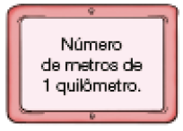 Imagem: Ilustração. Placa com a informação: Número de metros de 1 quilômetro.   Fim da imagem.