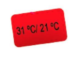 Imagem: Ilustração. Placa vermelha com o texto: 31ºC / 21ºC.   Fim da imagem.