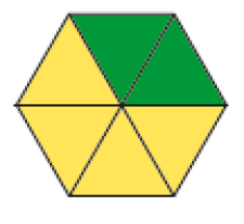 Imagem: Ilustração. Um hexágono com duas partes verdes e quatro amarelas. Fim da imagem.