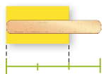 Imagem: Ilustração. Um palito está sobre um papel amarelo. Abaixo há uma reta numérica. O palito mede quatro pontos da reta numérica. A ponta esquerda do papel está junto com a ponta do palito e a ponta direita sobre o ponto dois terços do palito. Fim da imagem.