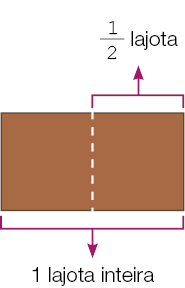 Imagem: Ilustração. Uma lajota inteira retangular. No centro há uma linha pontilhada na vertical, dividindo a lajota em duas partes (1/2 lajota).  Fim da imagem.