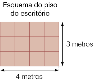 Ilustração. Esquema do piso do escritório. Retângulo com 3 metros de comprimento e 4 metros de largura. 