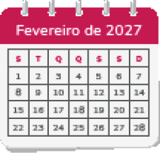 Imagem: Ilustração. Calendário de Fevereiro de 2027 com 28 dias.   Fim da imagem.