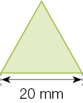 Ilustração. Um triângulo com base de 20 mm.