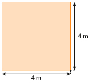 Ilustração. Quadrado com 4 m de comprimento e 4 m de largura. 