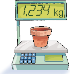 Imagem: Ilustração. Um vaso sobre uma balança. Acima, o peso: 1,234 kg.    Fim da imagem.