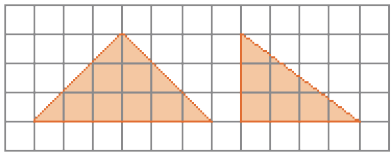 Imagem: Ilustração. Malha quadriculada. À esquerda, um triângulo isósceles e à direita, um triângulo retângulo.  Fim da imagem.